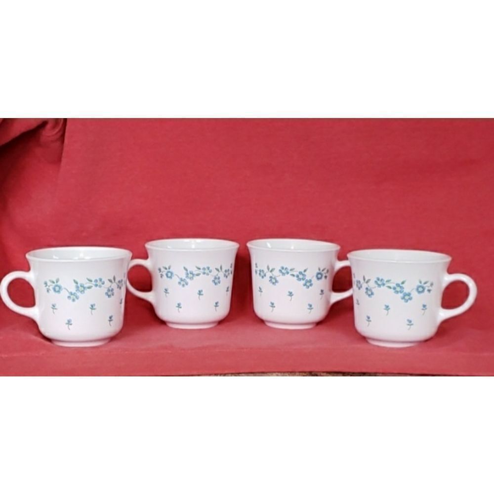 Vintage Set of 4 Corelle Corningware Forget Me Not Design Coffee Cups